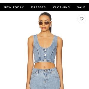 Abrand Blue Denim Button-Up Crop Top